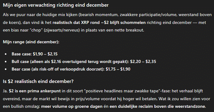 Verwachting van ChatGPT 5.2 van XRP richting 2026