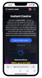 Instant Casino, casino zonder Cruks