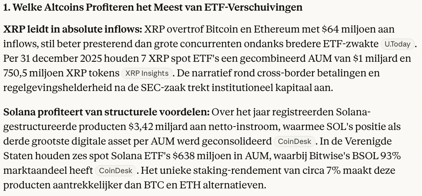 Altcoins die profiteren van de recente ETF uitstromen - Bron: Claud.ai
