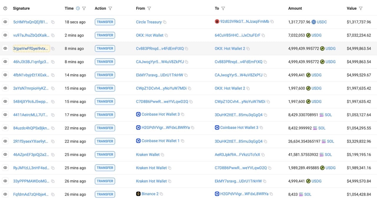 Whale activiteit Solana - Bron solscan.io