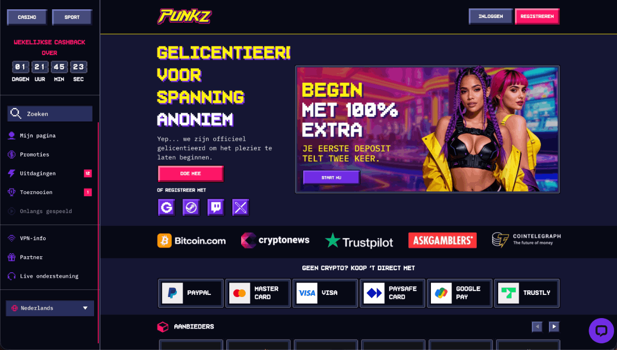 Punkz - Bitcoin casino met dagelijkse gratis lootboxen