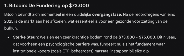 Bitcoin koers met Gemini AI analyse rond steunzone.