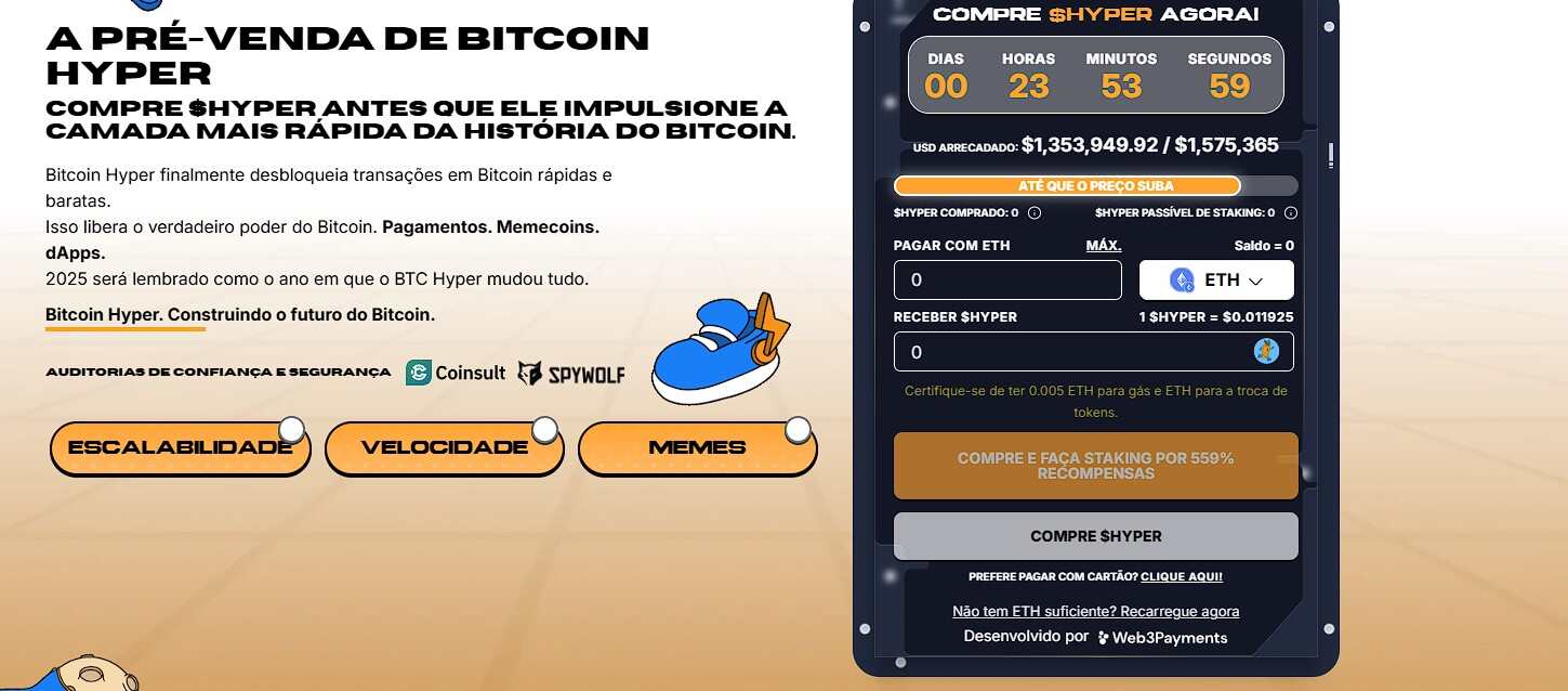 Imagem com parte do processo para adquirir tokens $HYPER na página oficial do projeto