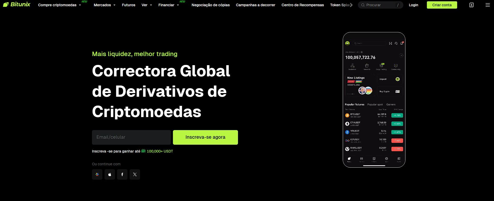 Negociação de contratos futuros de Bitcoin a Bitunix: página oficial da exchange