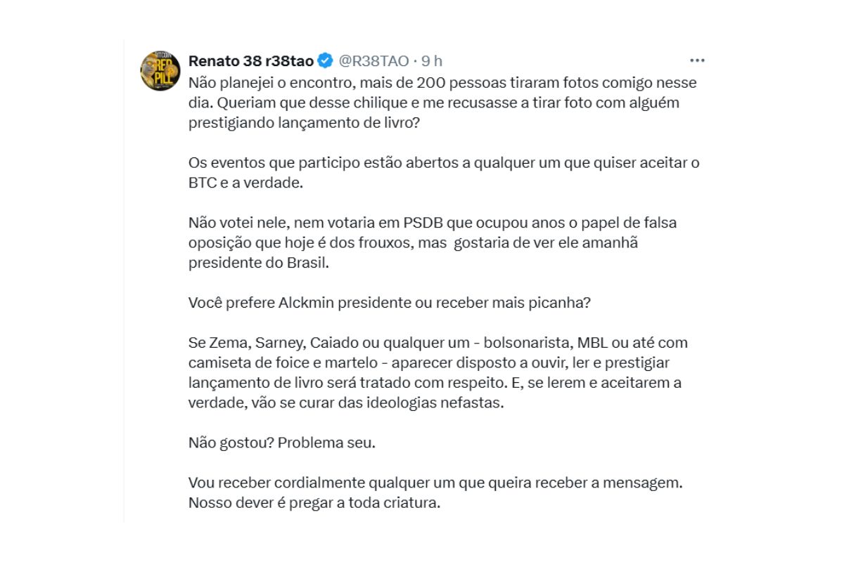 Renato ‘trezoitão’ encontra com Alckmin um dia antes de audiência sobre reserva de BTC
