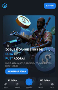 Homepage do SkinsLuck em português