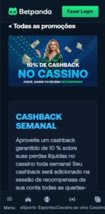 bónus cashback em casinos sem verificação com a Betpanda