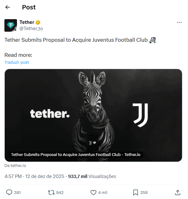 anuncio de proposta da tether