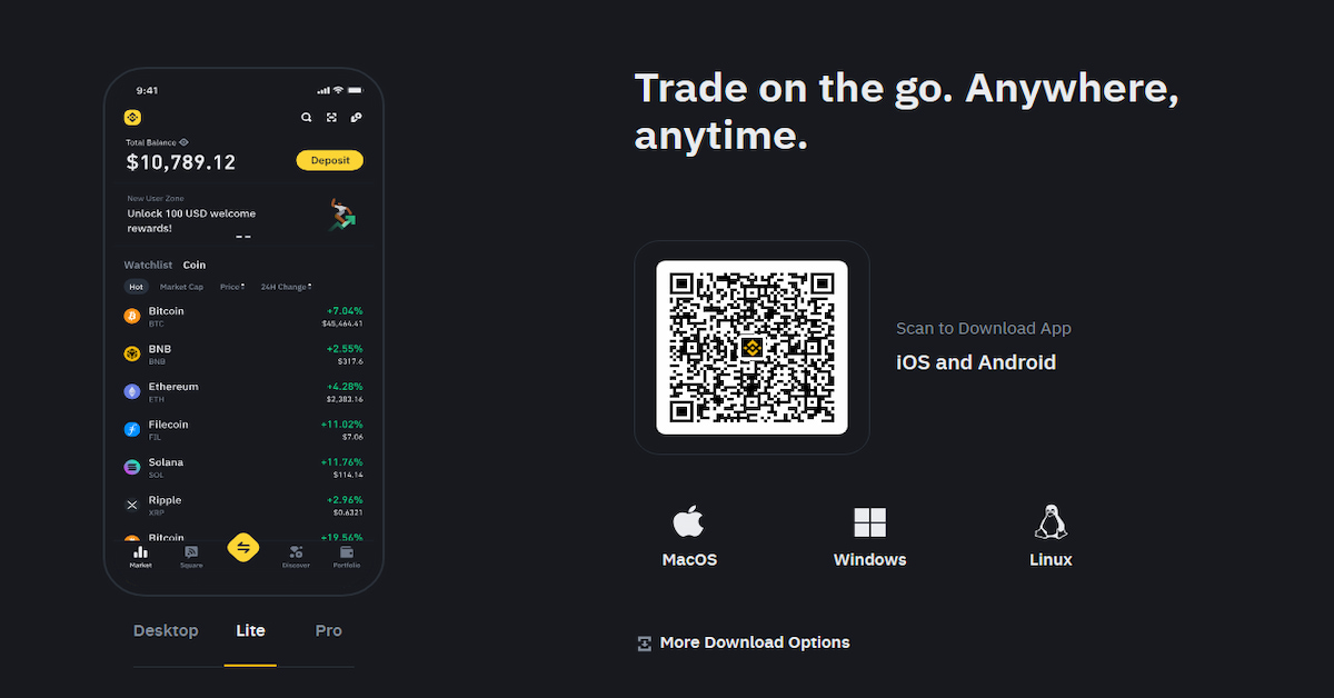 скриншот платформы Binance, которая входит в список лучшие криптобиржи