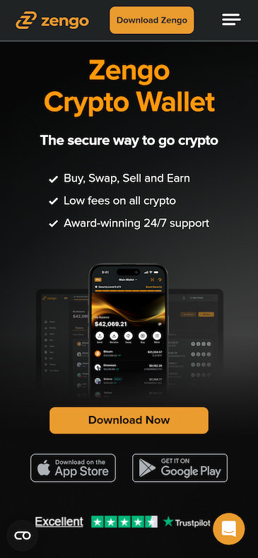 Скриншот сайта Zengo, который входит в список лучшие Биткоин кошельки