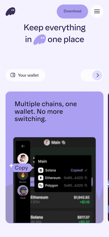 Скриншот сайта Phantom, который входит в список лучшие криптокошельки