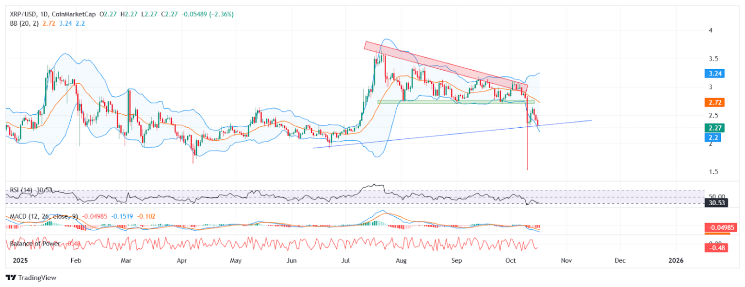 Momentum göstergeleriyle birlikte XRP günlük grafiği. | Kaynak: TradingView