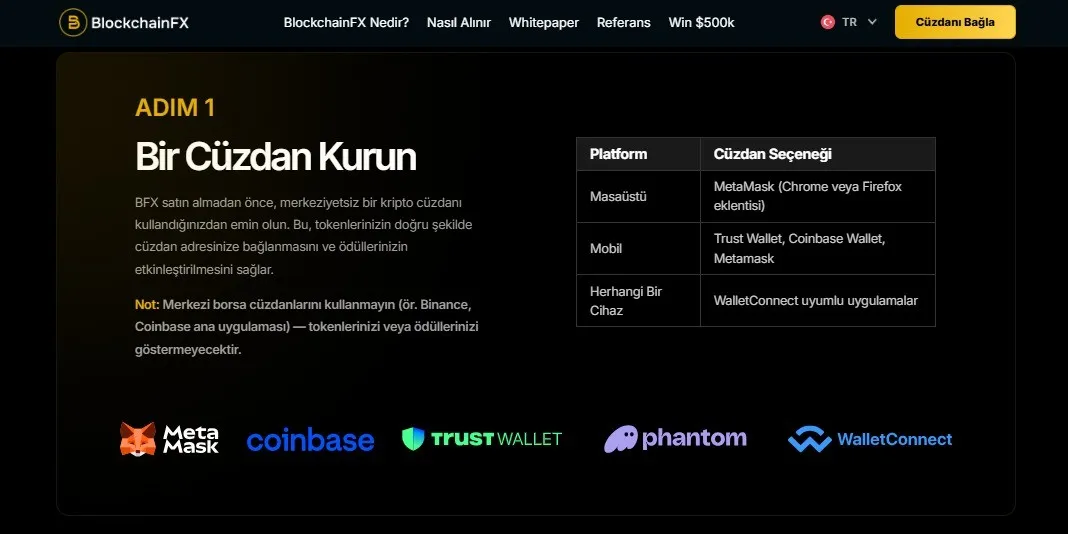 BFX token almak için Cüzdan Kurulumu