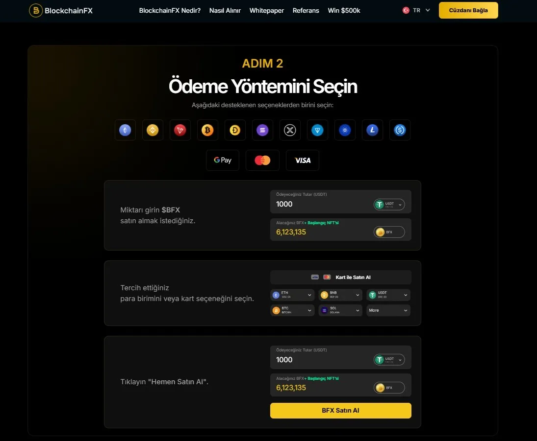 BlockchainFX almak için Ödeme Yöntemini Seçin