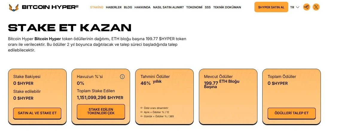 HYPER Tokenlerini Stake Edin
