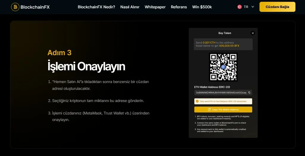 BlockchainFX nasıl alınır? Adım 3: Tutarı Girin ve İşlemi Onaylayın