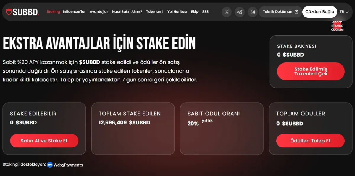 SUBBD tokenleri stake edin (opsiyonel)