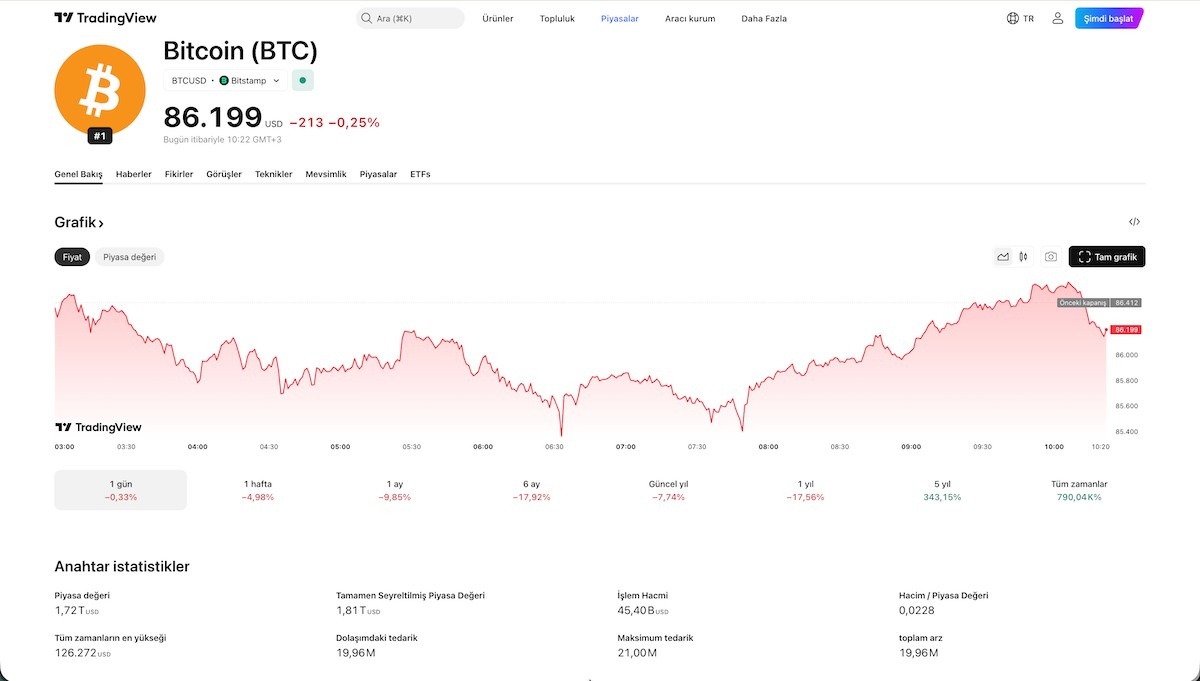 Bitcoin fiyat seviyesi - Tradingview
