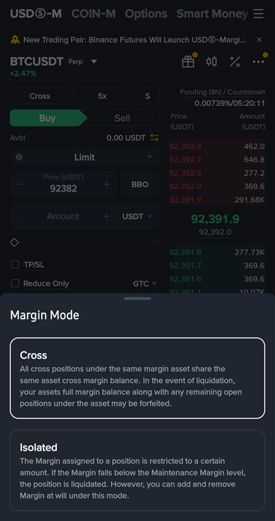 Binance'te teminat modunu belirleyin - izole veya çapraz