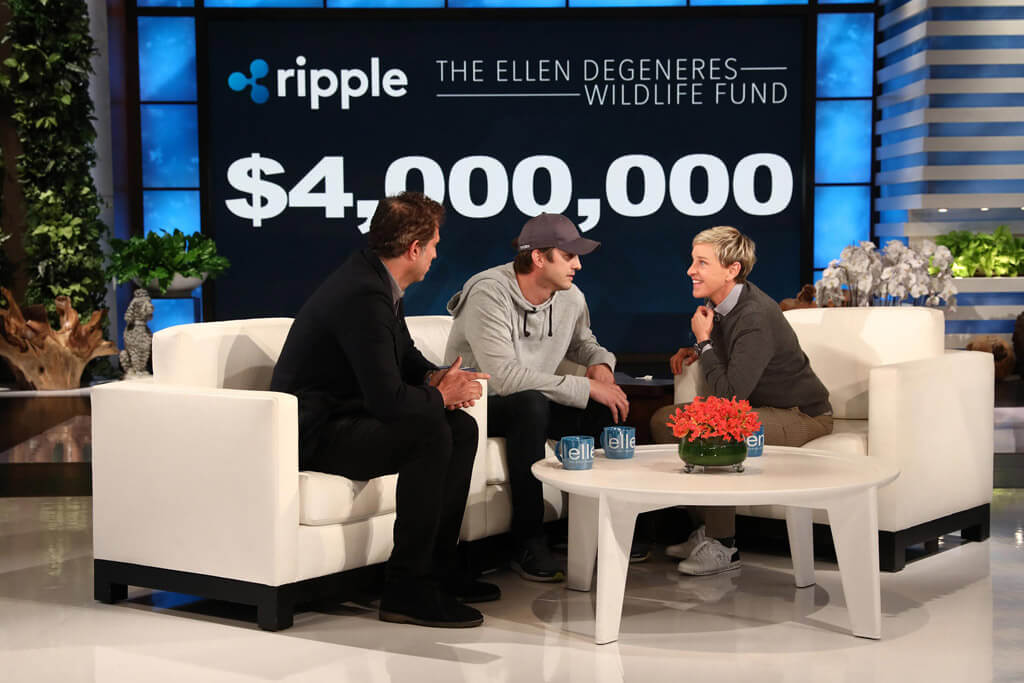 Ashton Kutcher Shocks Ellen DeGeneres with $4M Donation in XRP to Her Wildlife Fund