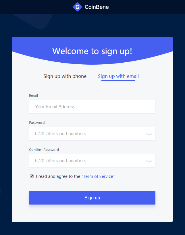 coinbene register