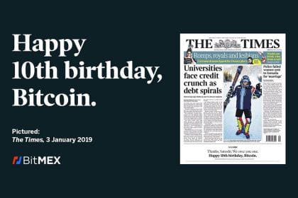 Bitmex Celebrates Bitcoin’s 10th Anniversary on the Front Page of The Times