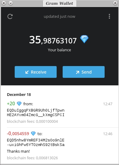 Receining new tokens to telegram test ton gram wallet linux mac windows compatible