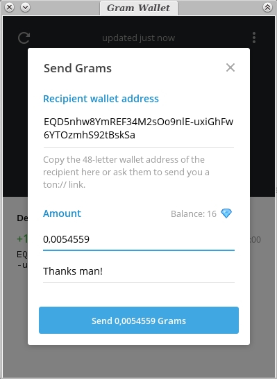 Send grms amount recipient address