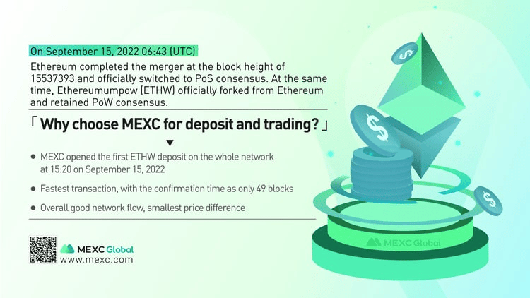 Ethereum Officially Enters the PoS Era, MEXC Is the First Exchange to Open ETHW Deposit