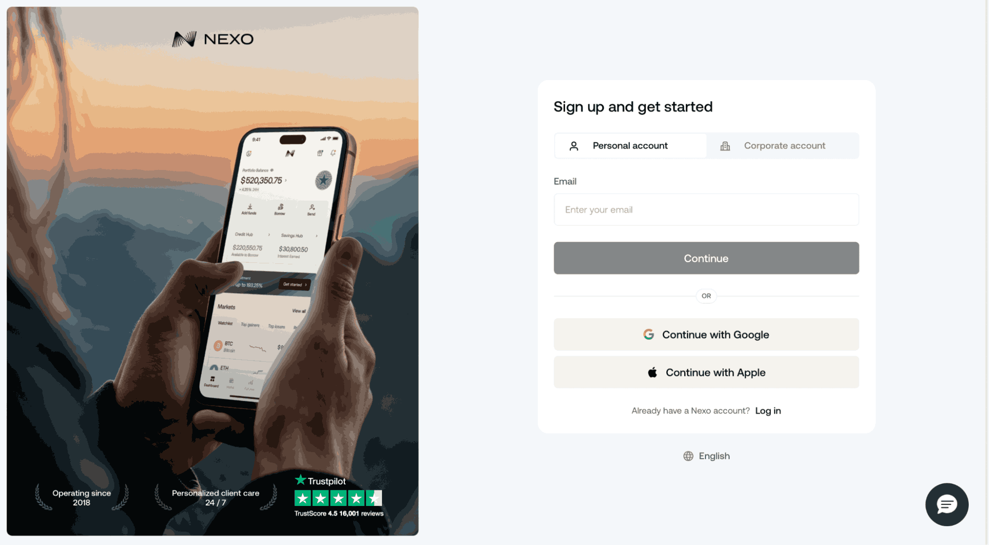 Nexo Sign Up Form