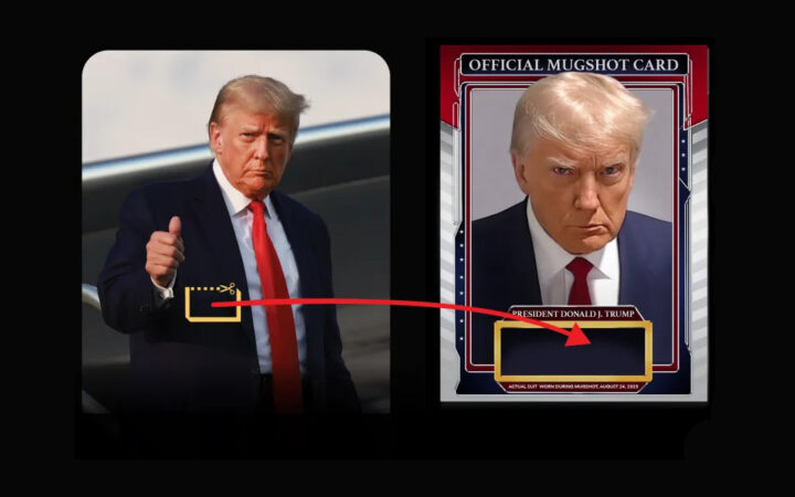 Donald Trump Launches New Mugshot Edition NFT Collection with Actual Pieces of Mugshot Suit and Tie