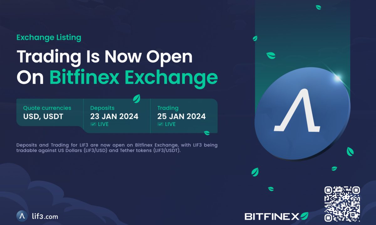 Lif3 Accelerates DeFi Adoption and Innovation with BitFinex Listing