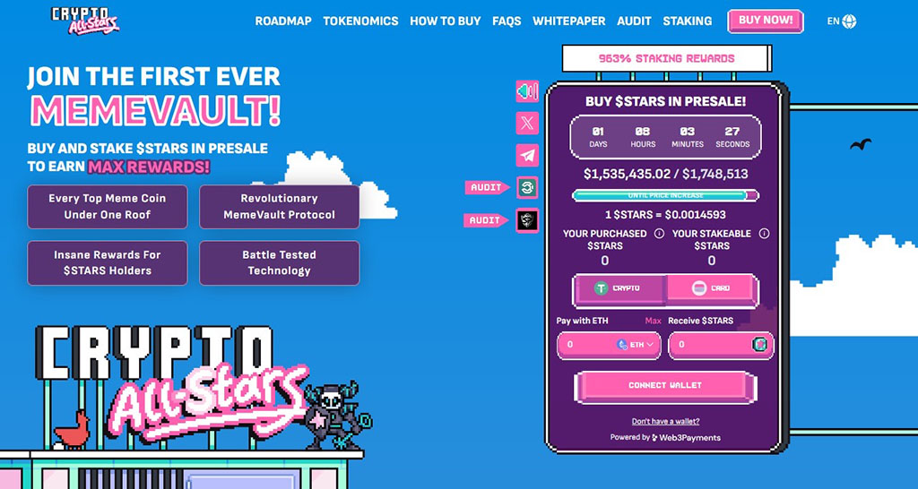 New Meme Coin Project Crypto All-Stars ($STARS) Hits $1.5 Million in ICO