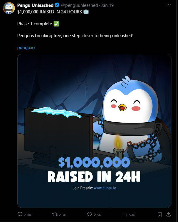 New Memecoin Pengu Unleashed Raise $1.5M in Frst Day of Presale