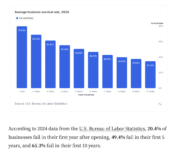a bar chart demonstrating survival and failure rates of US businesses year on year