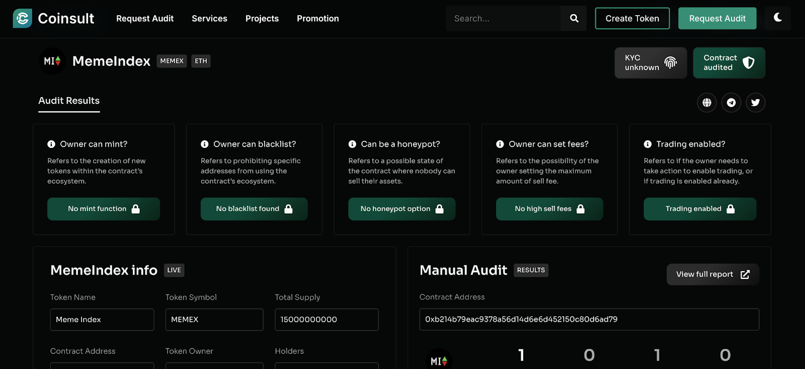 MemeIndex audit page