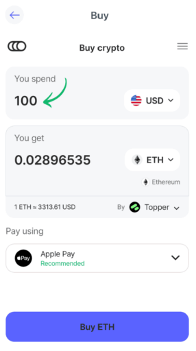 the 'buy crypto with fiat' interface on Best Wallet