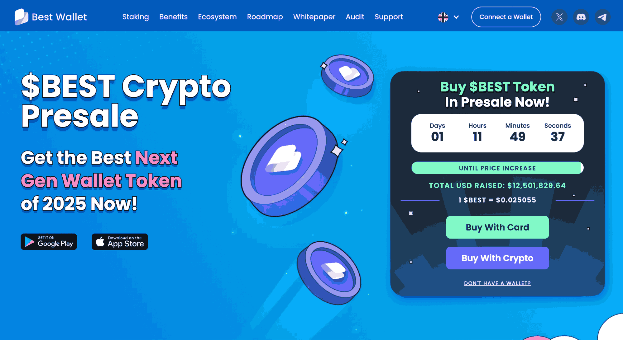 Best Wallet (BEST) token presale screenshot from the official website