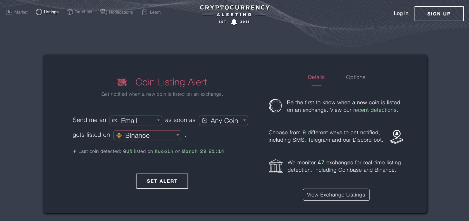Coin listing alert on Binance