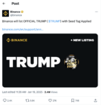 Announcement of the TRUMP listing on Binance