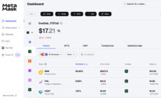 The MetaMask web dashboard showing various coins and options like cards and a tax hub feature