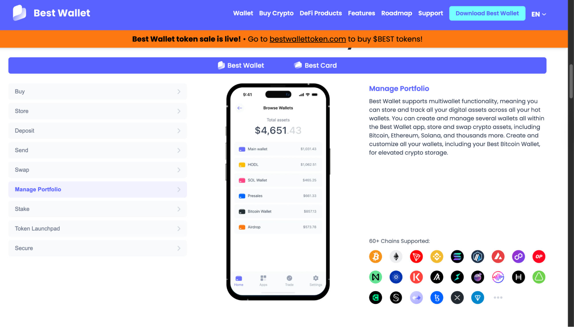 Best Wallet image of portfolio management across various wallets and blockchains