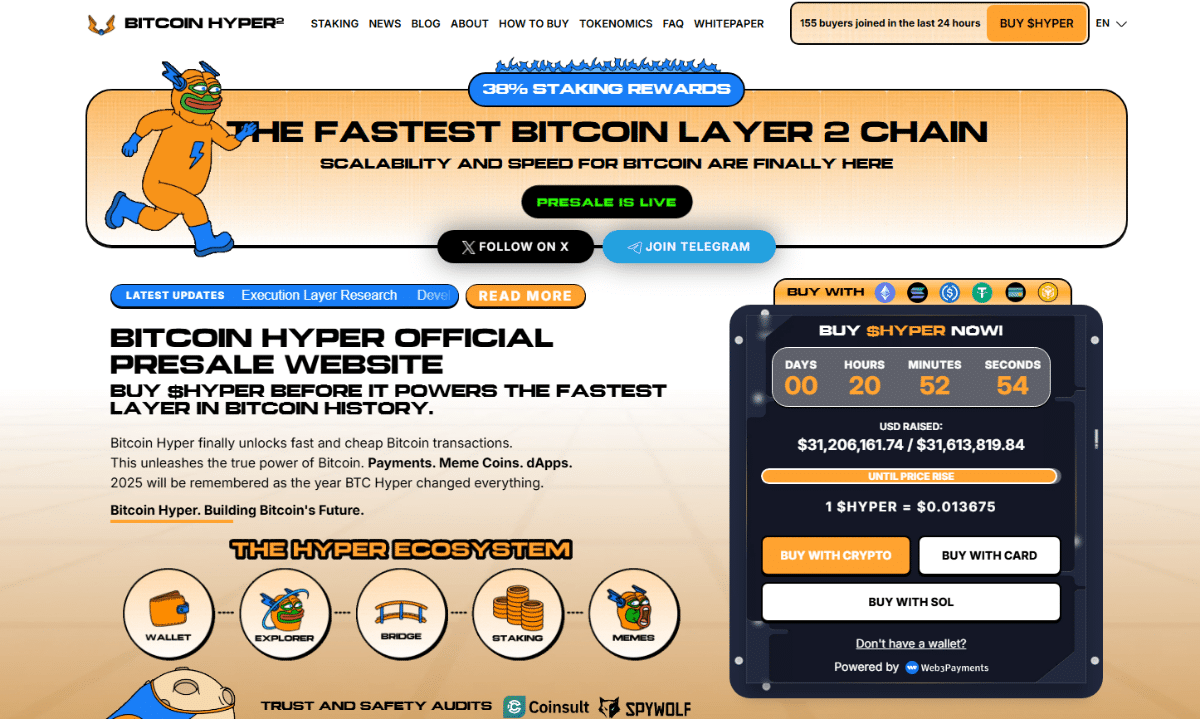 presale homepage of the popular Solana meme coin Bitcoin Hyper