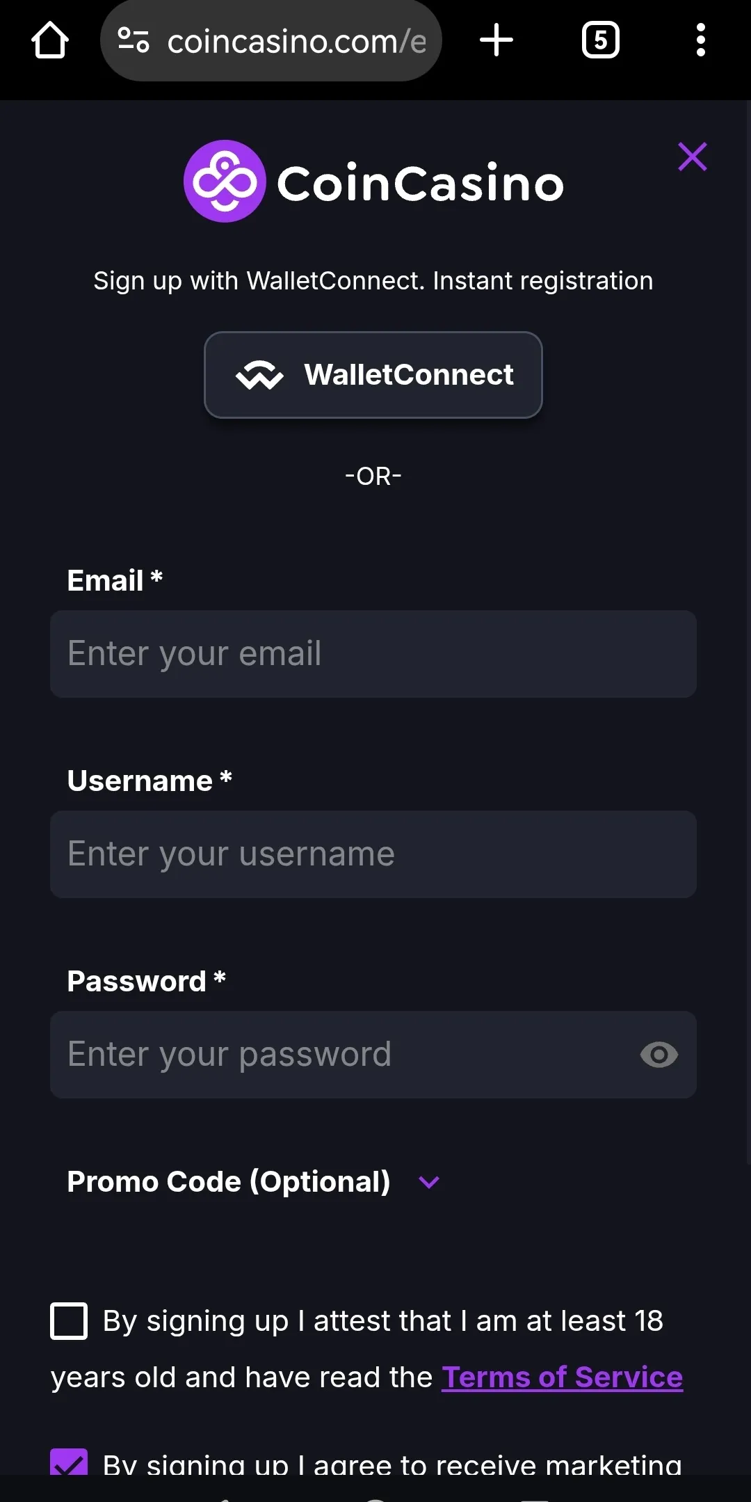 coin casino sign up