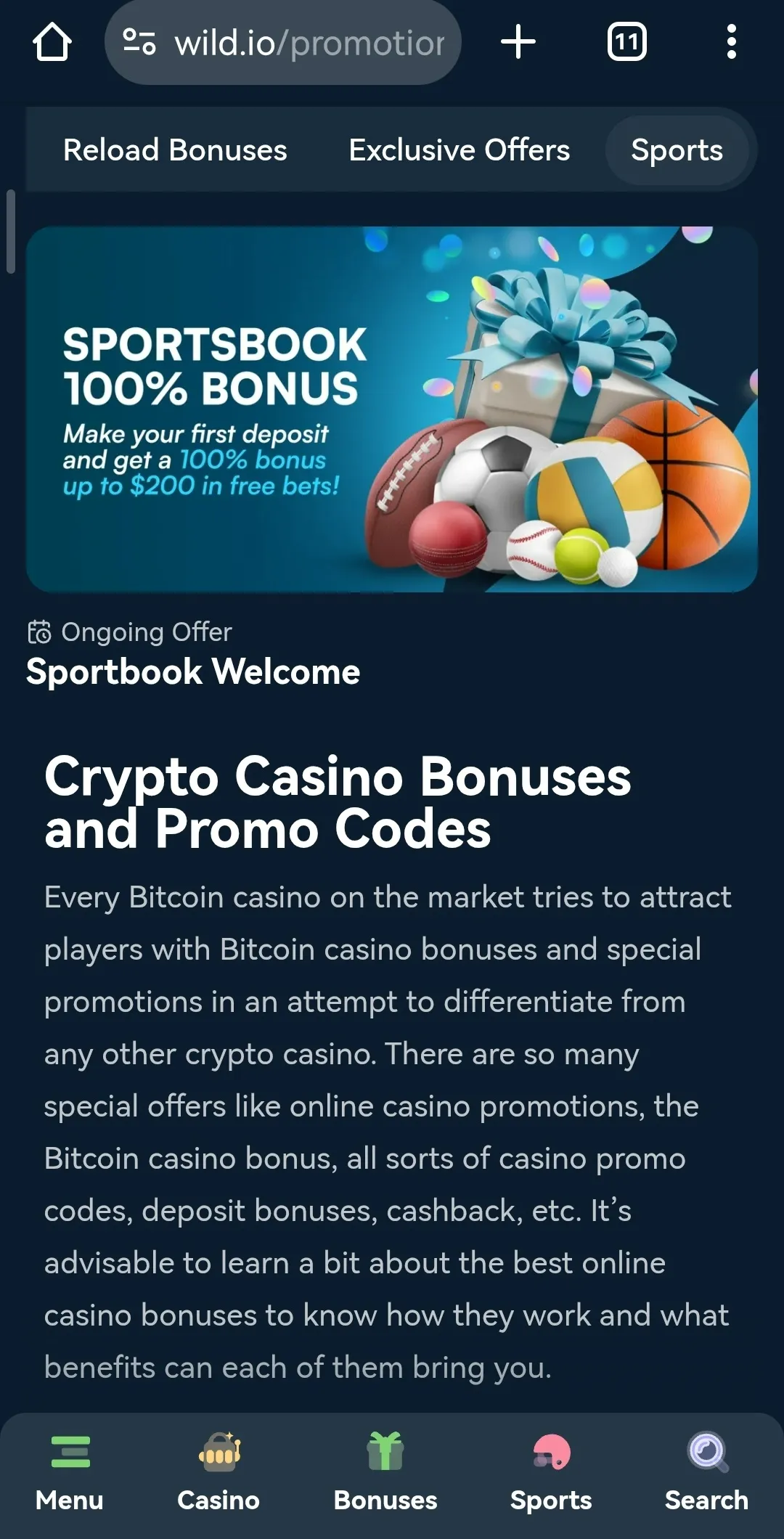 wild.io sports welcome bonus