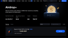 MEXC airdrop page showing tasks and FNST reward pool of 75,000 USDT