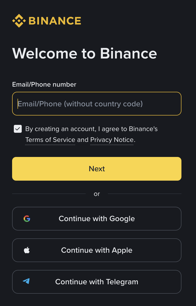 Binance login on mobile