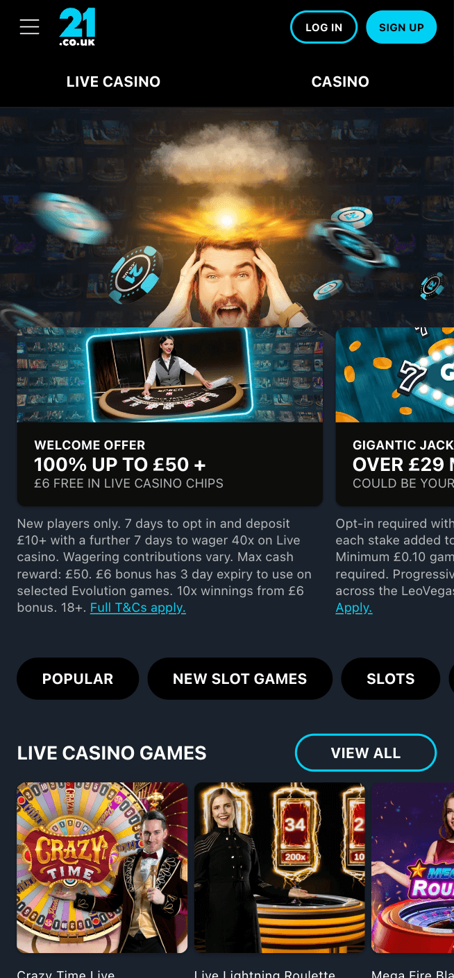 21 casino homepage