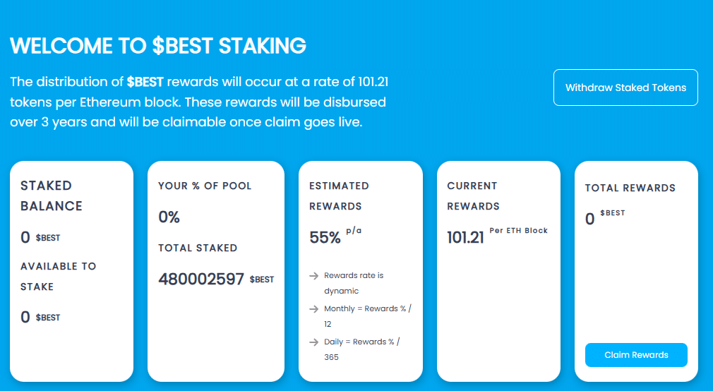 Once purchased, you can stake BEST to earn a reward. Staking helps secure the network and can generate passive income. Source: Best Wallet