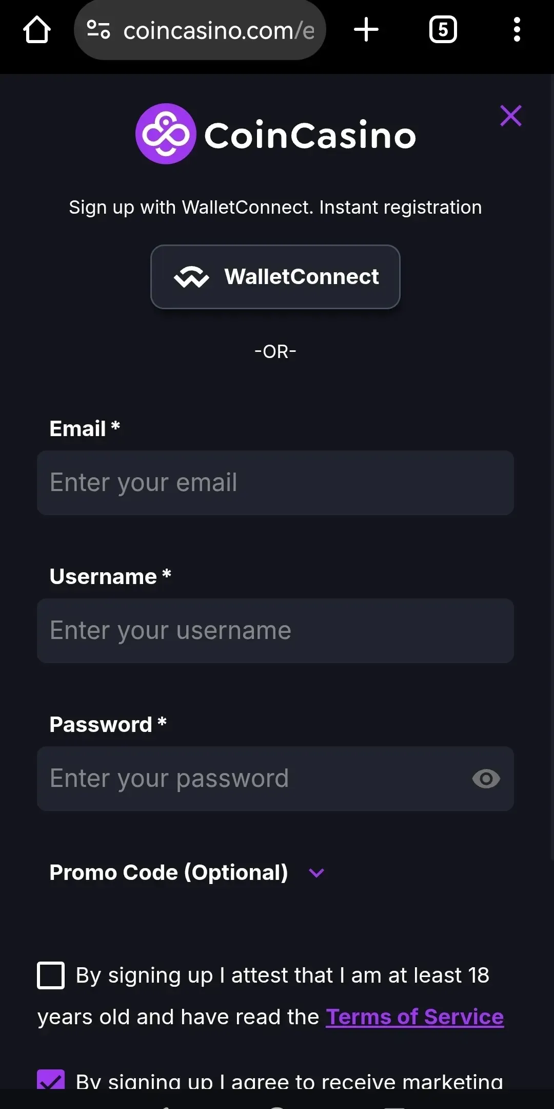 coincasino sign up